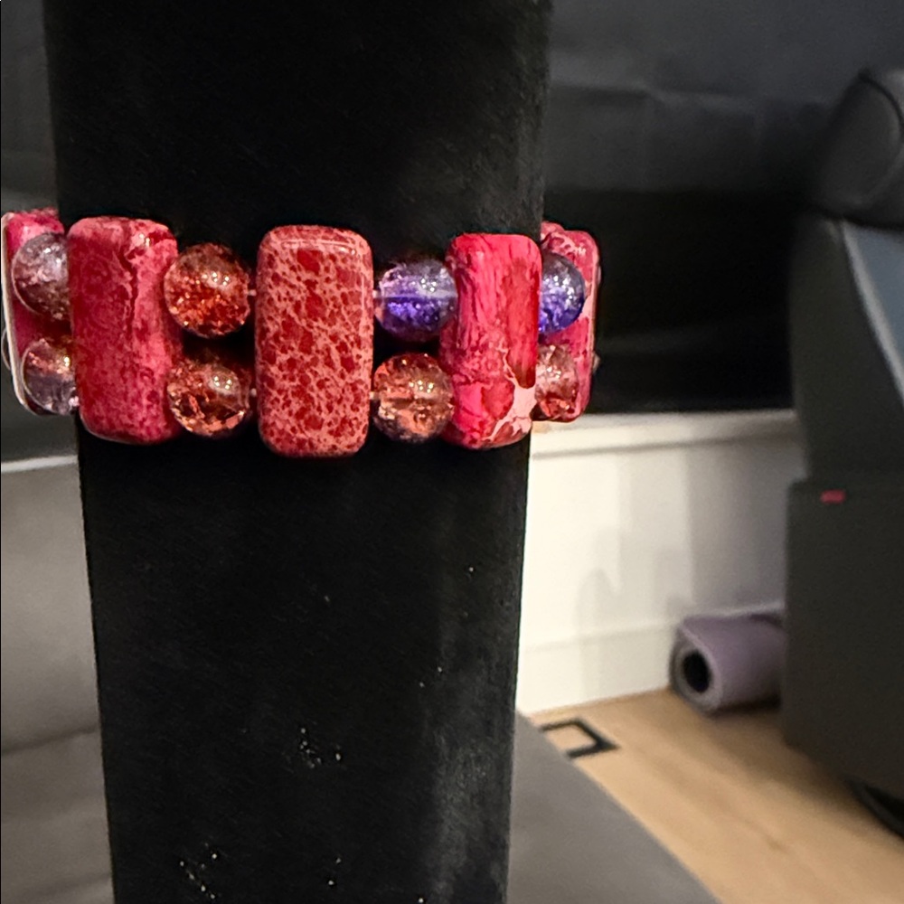 Elegant Red coral beads and Purple sea glass Beaded Bracelet
